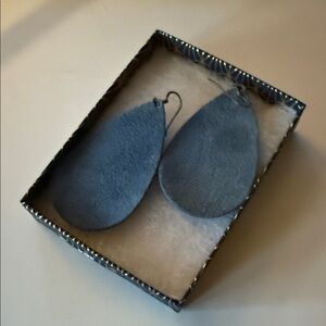Nickel & Suede Medium Blue Teardrop Earrings